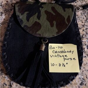 Boho Black Suede Crossbody with Camo Flap and Tassel
